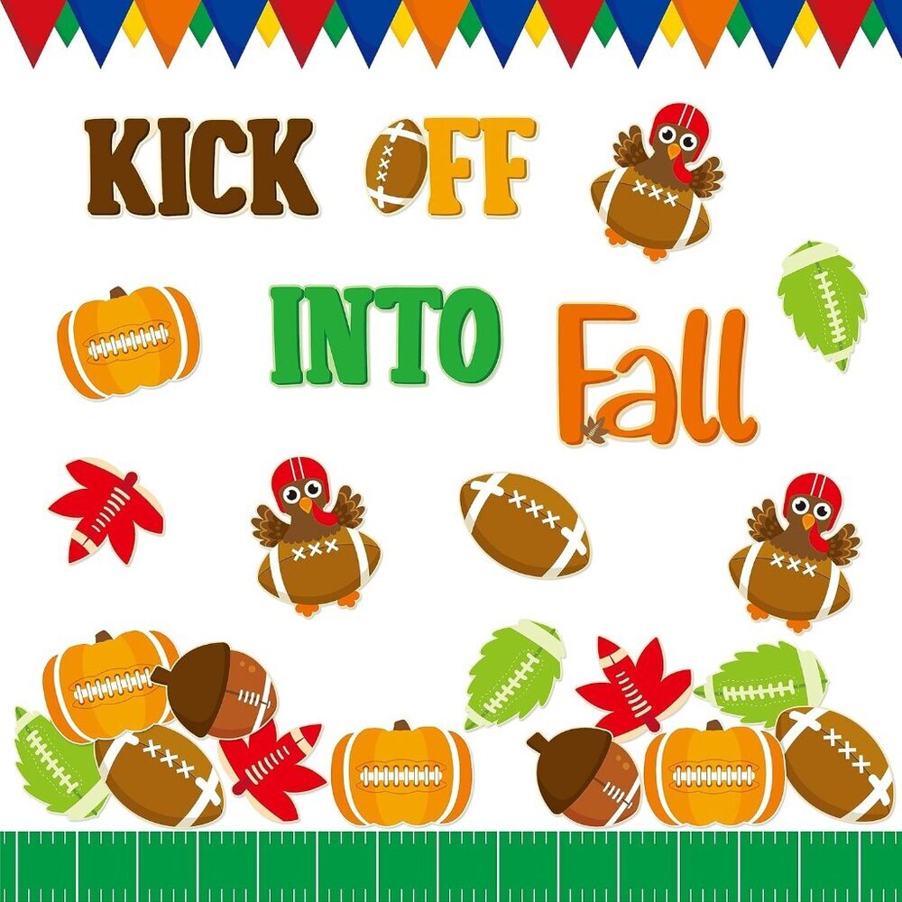 100Pcs Fall Football Cutouts Kick Off into Fall Bulletin Board Set Autumn Maple